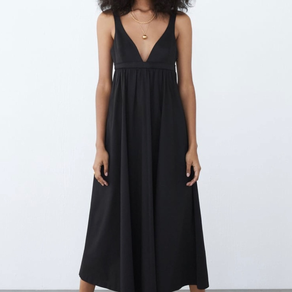 ZARA NWT Voluminous Poplin Black Dress - Picture 5 of 10